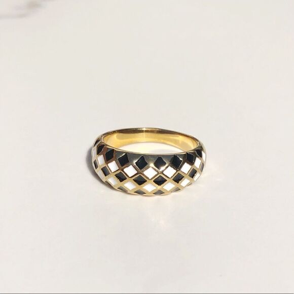 New! “Demi” Checker Gold Ring - Picture 1 of 3